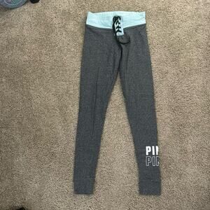 PINK Victoria's Secret Gray and Mint Lace-Up Leggings